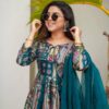 Blue Chinnon Border Lace Work Salwar Suit