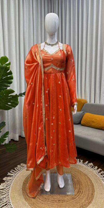Orange Fendy Silk Lace Work Salwar Suit