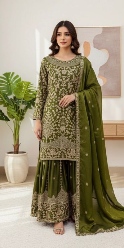 Mahendi Organza Silk Sequence Work Salwar Suit