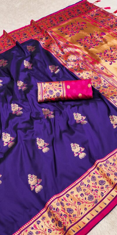 Royal Blue Pethani Silk Zari Lace Weaving Work Saree