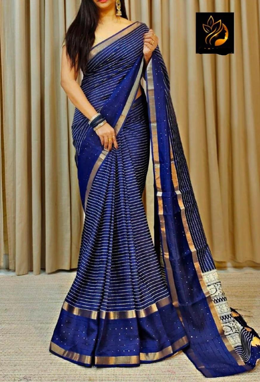 Blue Dola Silk Lace Border Sequins Work Saree
