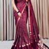 Wine Dola Silk Lace Border Sequins Work Saree