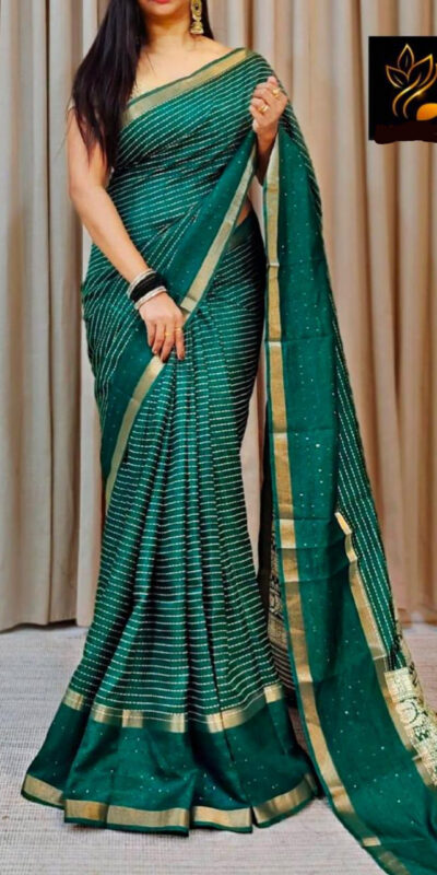 Green Dola Silk Lace Border Sequins Work Saree