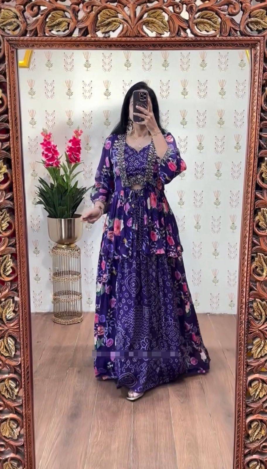 Purple Chinon Thread Work Lehenga Choli