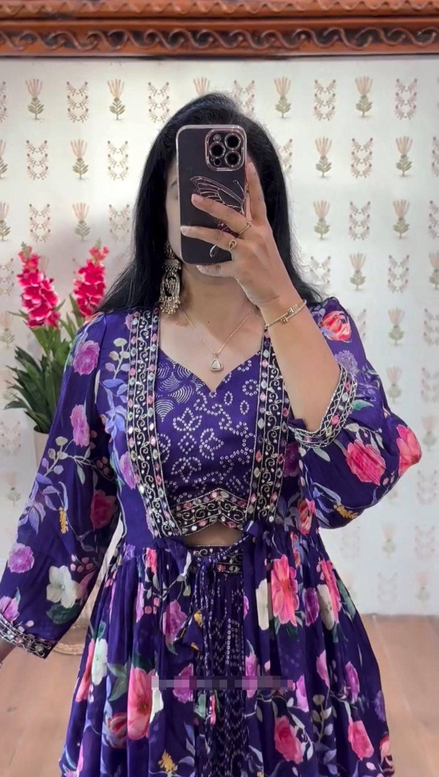 Purple Chinon Thread Work Lehenga Choli - Image 2