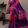 Purple Weightless Marbal Lace Border Work Saree