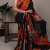 Orange Weightless Marbal Lace Border Work Saree