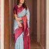 Sky Blue Lichi Silk Jacquard Work Saree