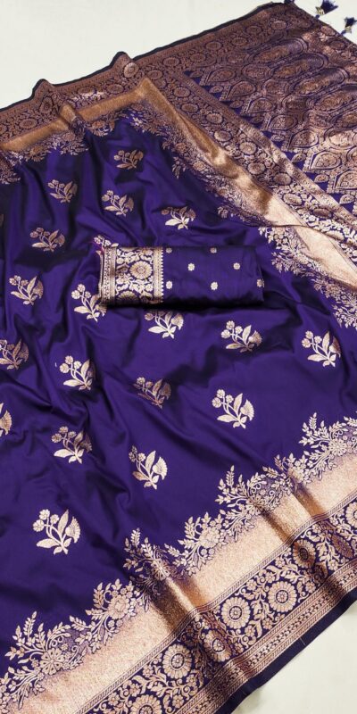 Royal Blue Banarasi Silk Weaving Lace Zari Work Saree