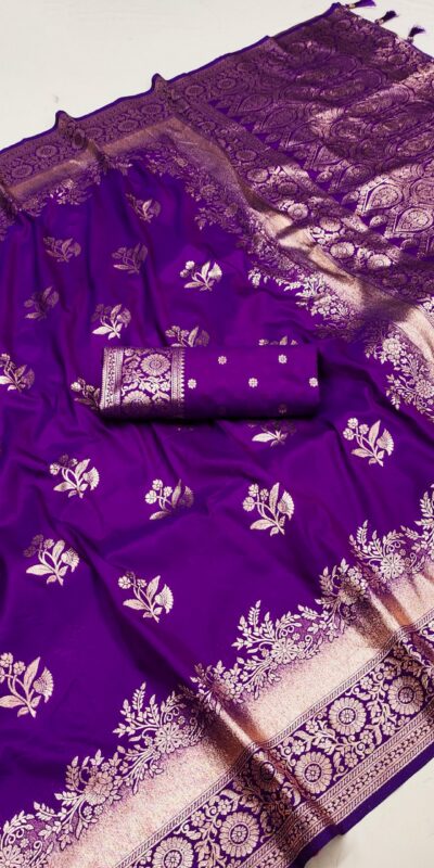 Purple Banarasi Silk Weaving Lace Zari Work Saree
