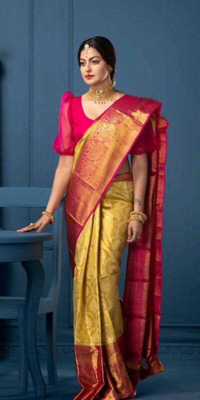 Mustered Soft Lichi Silk Border Lace Work Saree