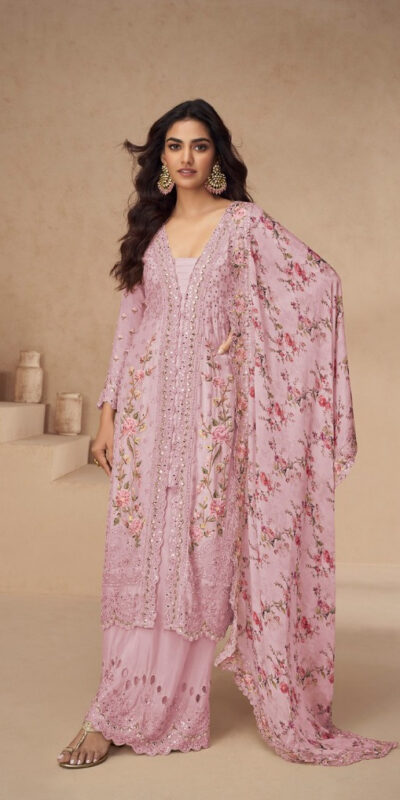 Peach Vichitra Sequence Work Salwar Suit