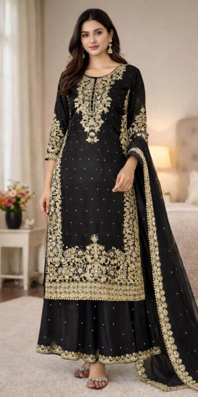 Black Organza Silk Embroidery Work Salwar Suit