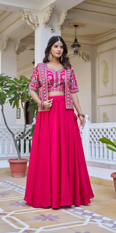Pink Vichitra Embroidery Thread Work Lehenga Choli