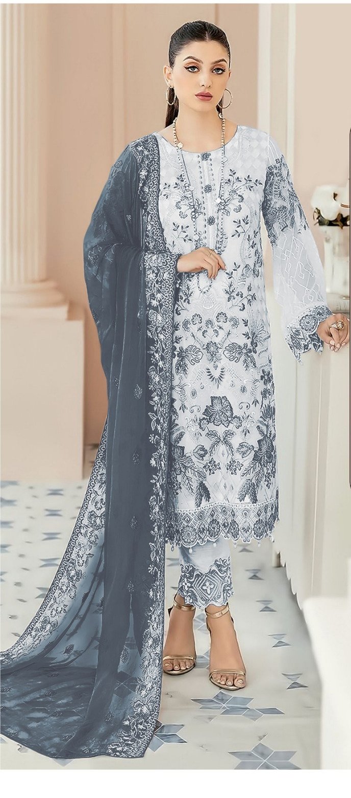 Grey Georgette With Embroidery Work Salwar Suit