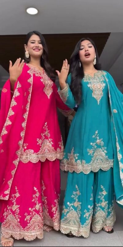 Blue Faux Georgette Thread Work Salwar Suit