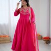 Pink Roman Silk Lace Work Border Gown