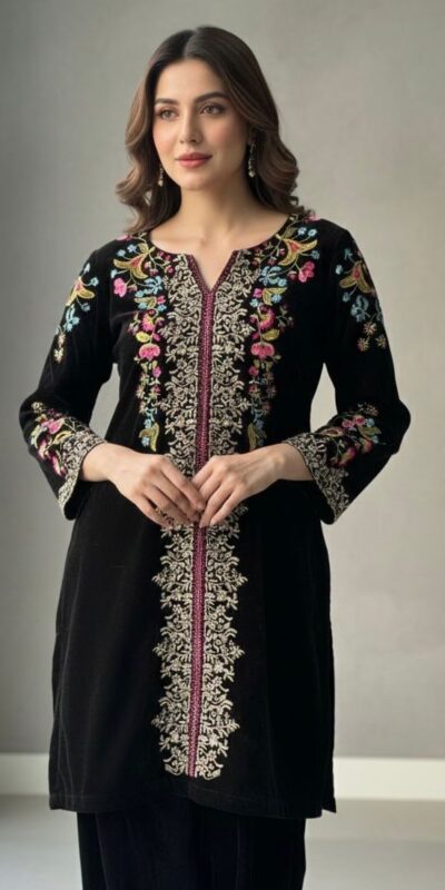 Black Heavy Velvet Embroidery Work Salwar Suit
