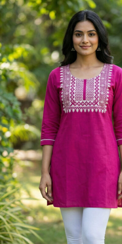 Pink Rayon Thread Work Kurti