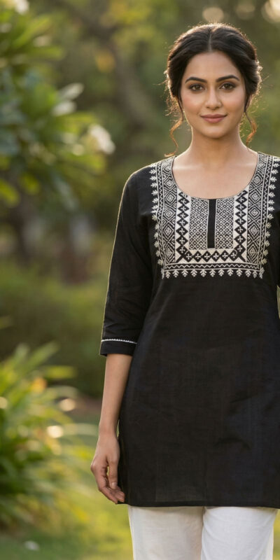 Black Rayon Thread Work Kurti