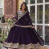 Wine Faux Blooming Embroidery Zari Work Gown