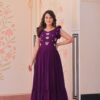 Purple Faux Blooming Sequins Work Gown