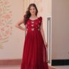 Maroon Faux Blooming Sequins Work Gown