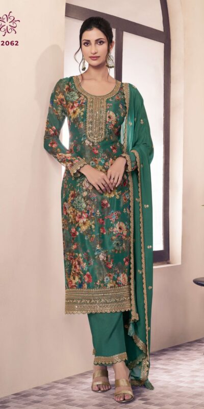 Green Vichitra Digital Print Embroidery Work Salwar Suit