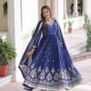 Blue Vichitra Silk Sequins Work Gown