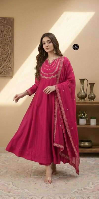 Pink Vichitra Silk Sequence Work Gown