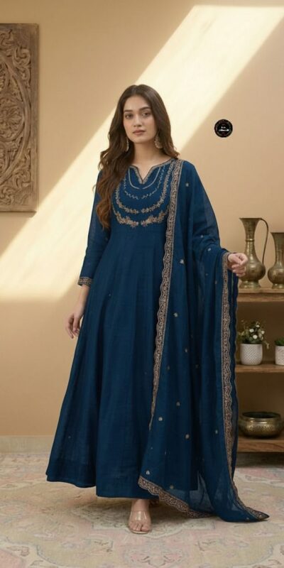 Teal Vichitra Silk Sequence Work Gown