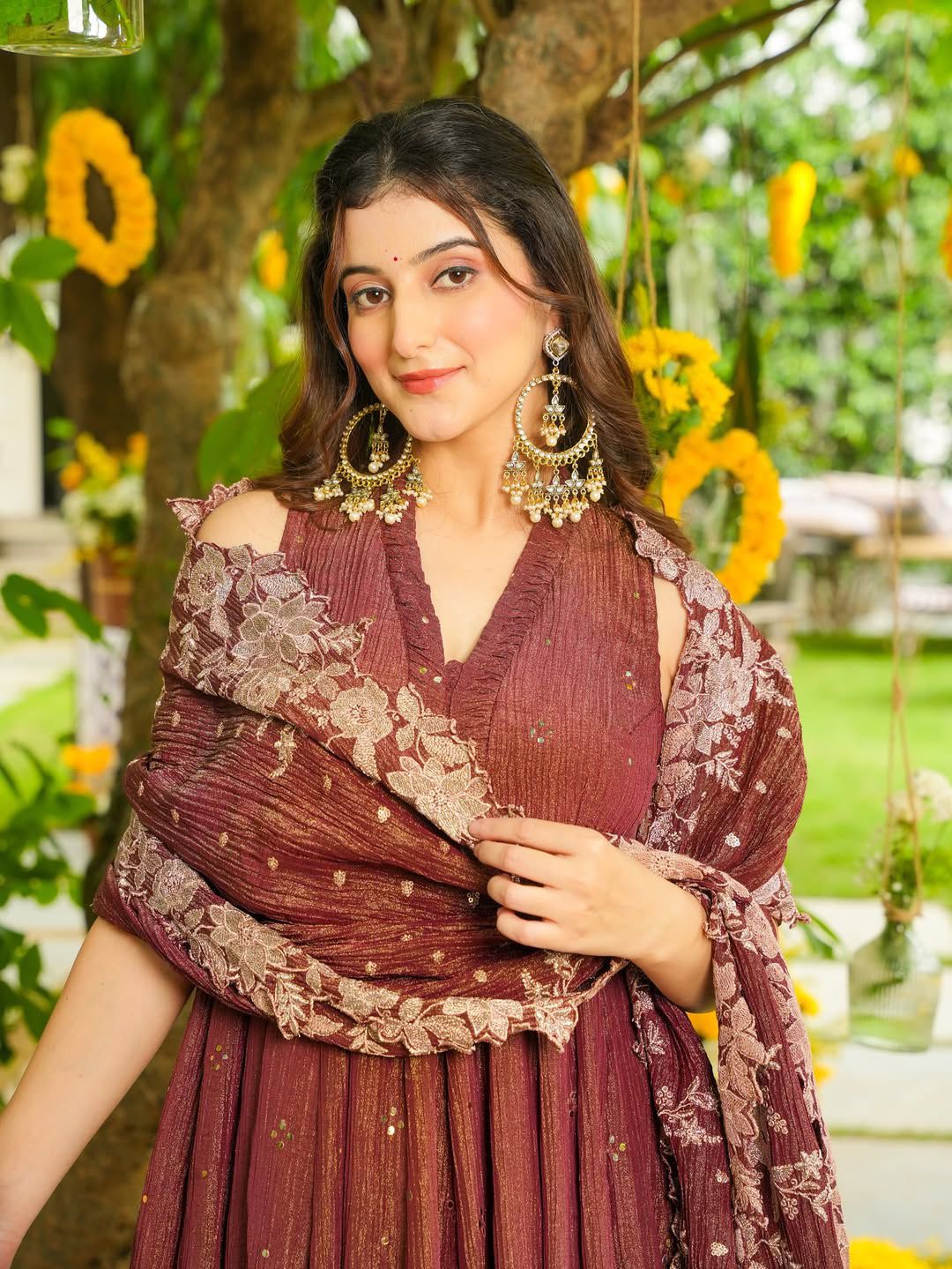 Rust Crunchy Embroidery Work Salwar Suit - Image 3