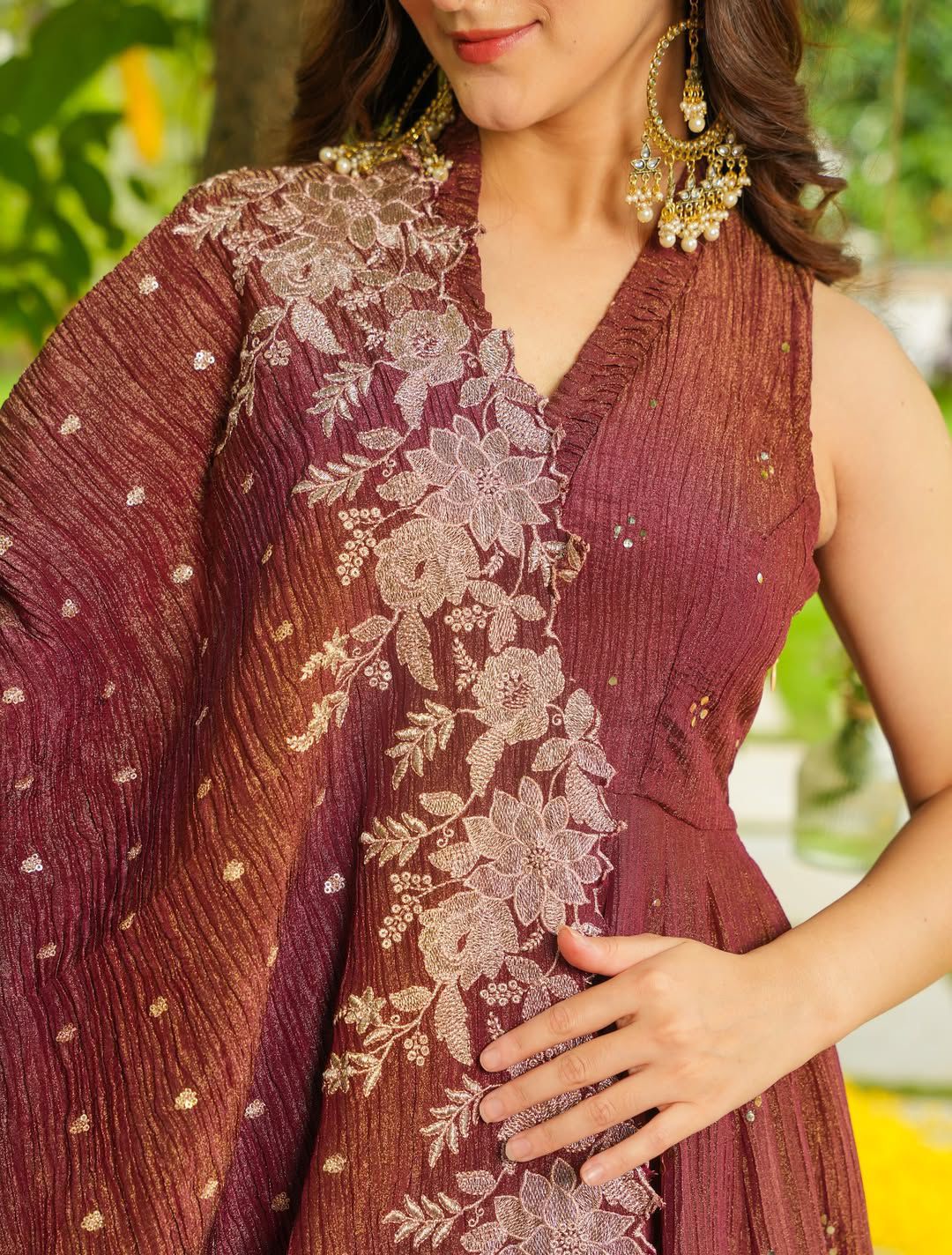 Rust Crunchy Embroidery Work Salwar Suit - Image 5