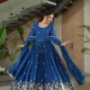 Blue Chinon Zari Embroidery Work Gown