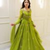 Parrot Green Georgette Embroidery Work Gown