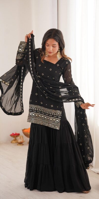 Black Pure Georgette Sequence Work Salwar Suit