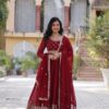 Maroon Faux Blooming Embroidery Zari Work Gown