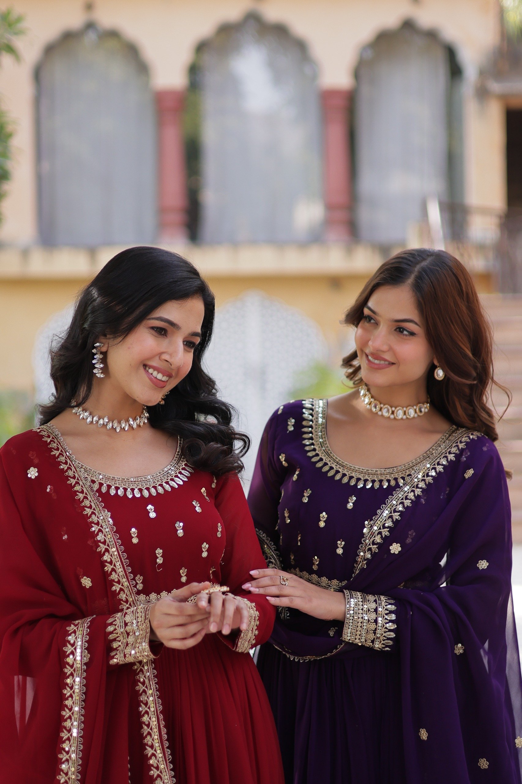 Dark Purple Faux Blooming Embroidery Zari Work Gown - Image 6