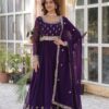 Dark Purple Faux Blooming Embroidery Zari Work Gown