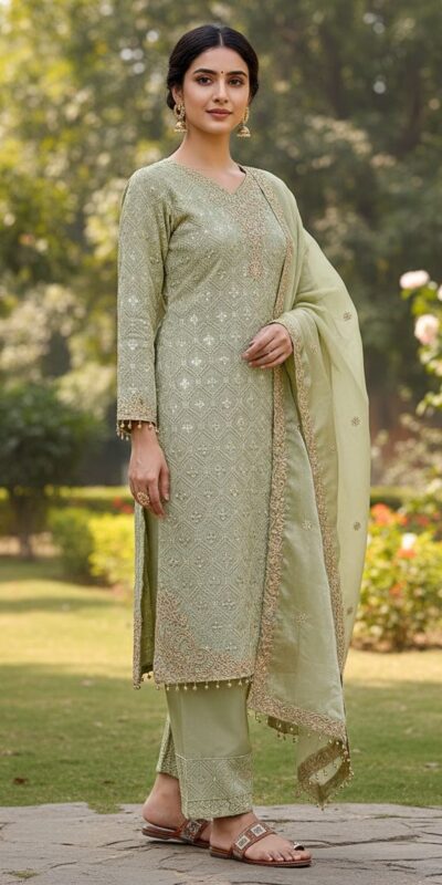 Pista Organza Silk Lace Embroidery Work Salwar Suit
