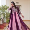 Wine Fox Georgette Embroidery Thread Work Gown