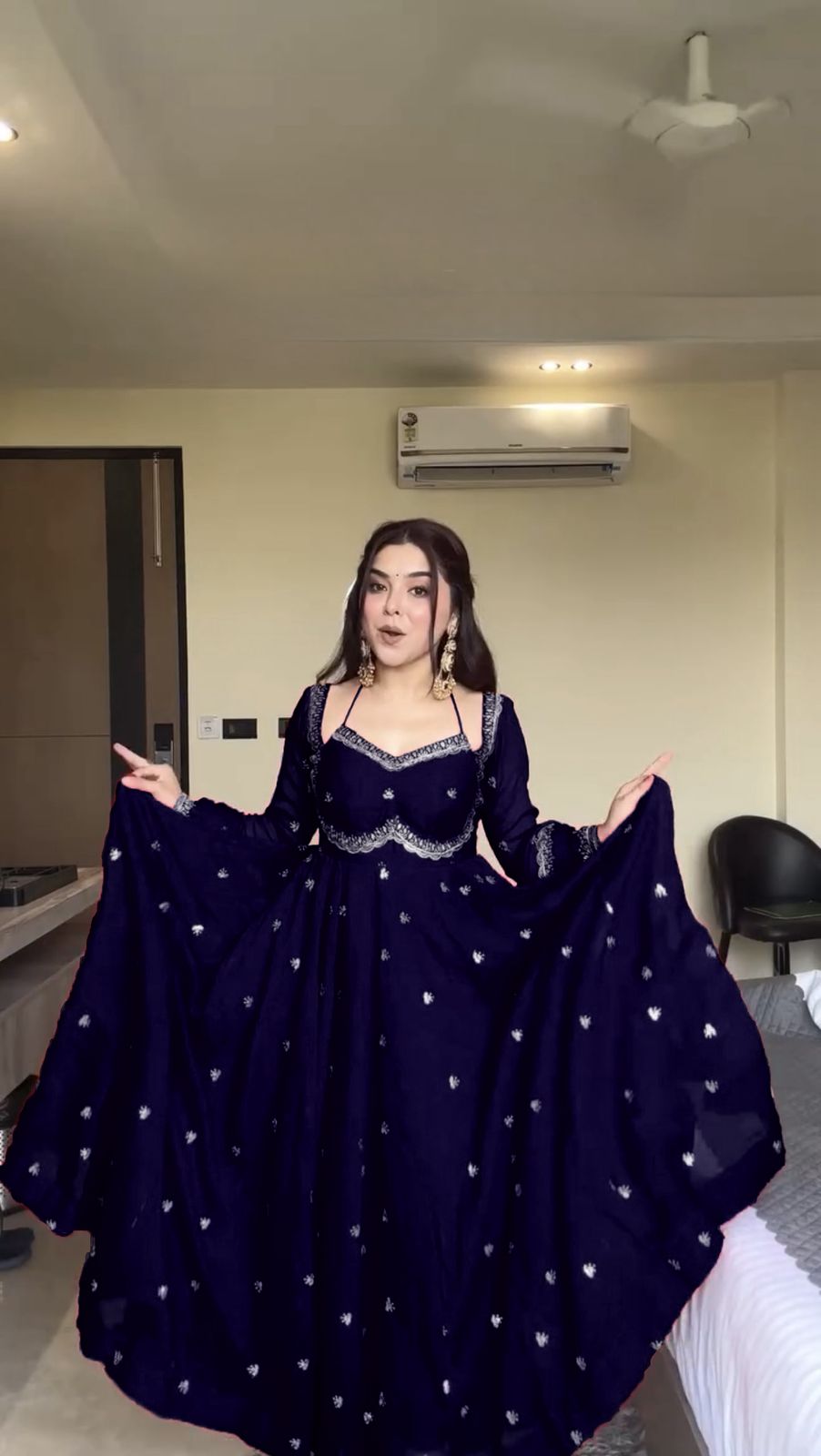 Navy Blue Georgette Sequence Gown