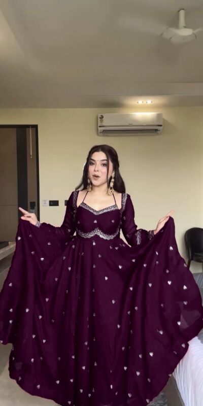 Wine Georgette Sequence Gown