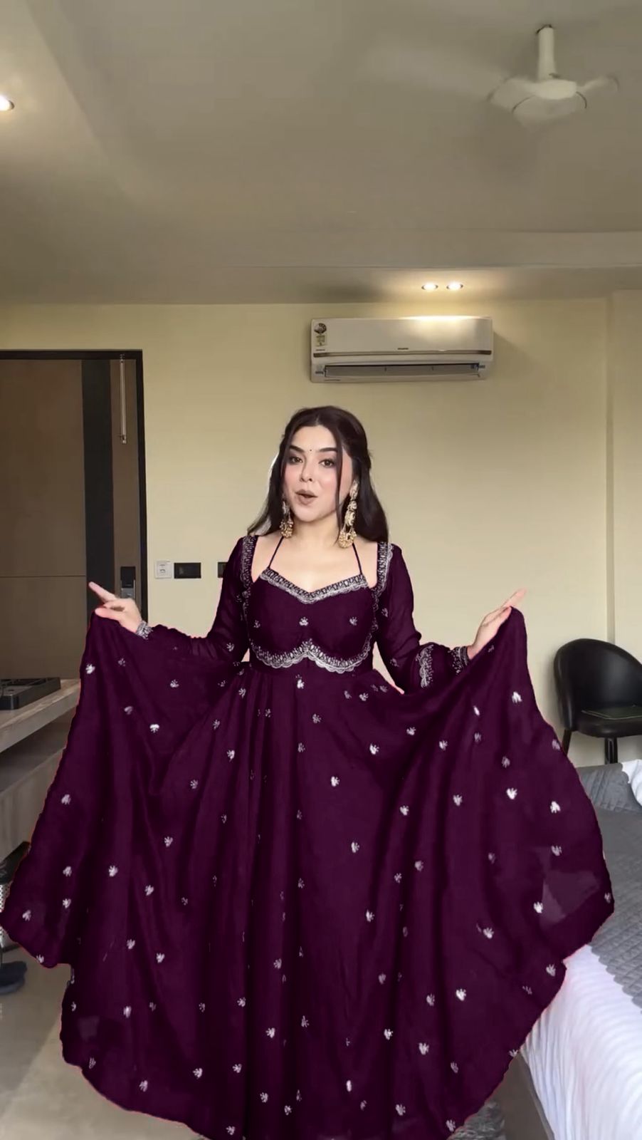 Wine Georgette Sequence Gown