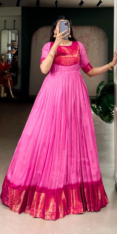 Pink Mass Mello Zari Work Gown
