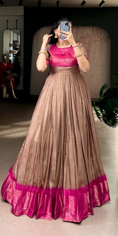 Brown Mass Mello Zari Work Gown