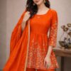Orange Chinon Silk Embroidery Work Salwar Suit