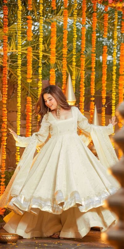 Off White Chinon Silk Lagadi Patta Gown