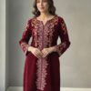 Red Heavy Velvet Embroidery Work Salwar Suit