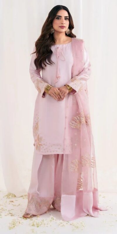 Baby Pink Natural Crep Silk Embroidery Salwar Suit